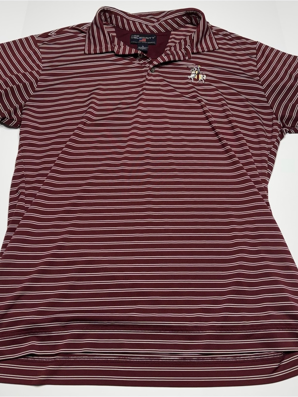 Men's Maroon Striped Polo with Embroidered Crest